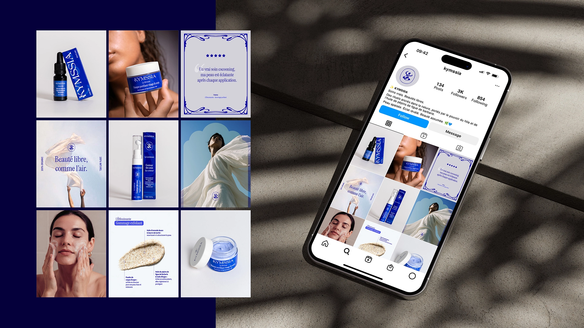 Flux instagram KYMSSIA – branding cosmétique - Sable Noir