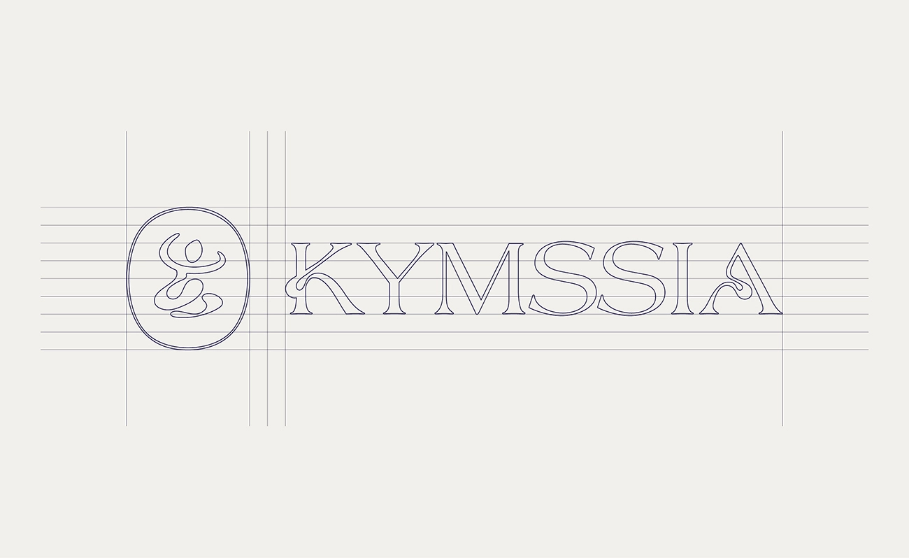 Construction logo KYMSSIA – branding cosmétique - Sable Noir