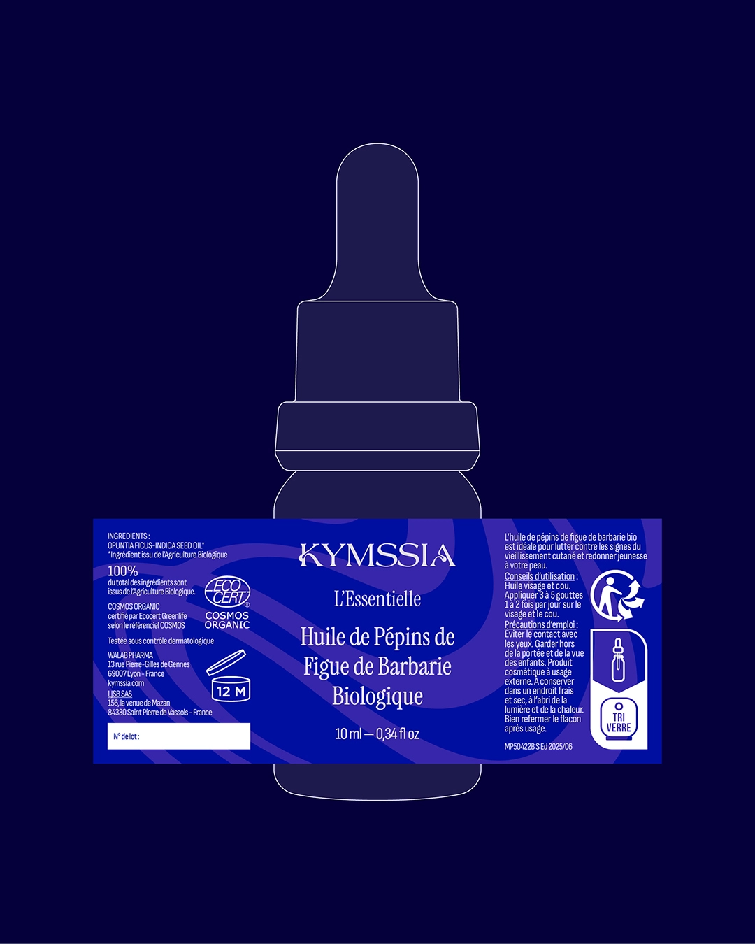 Packaging Huile biologique KYMSSIA L'Essentielle – branding cosmétique - Sable Noir