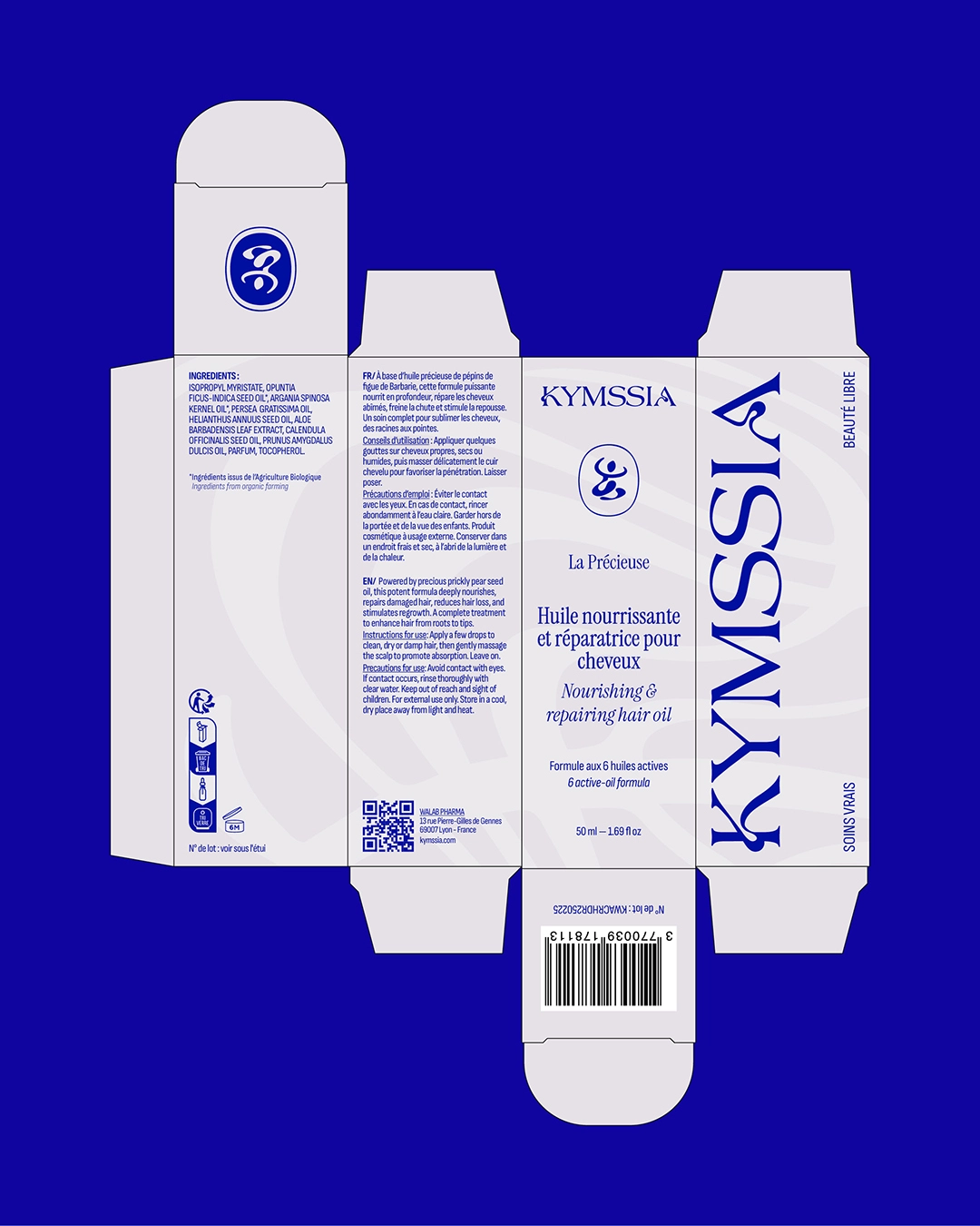 Packaging Huile nourrissante KYMSSIA La Précieuse – branding cosmétique - Sable Noir