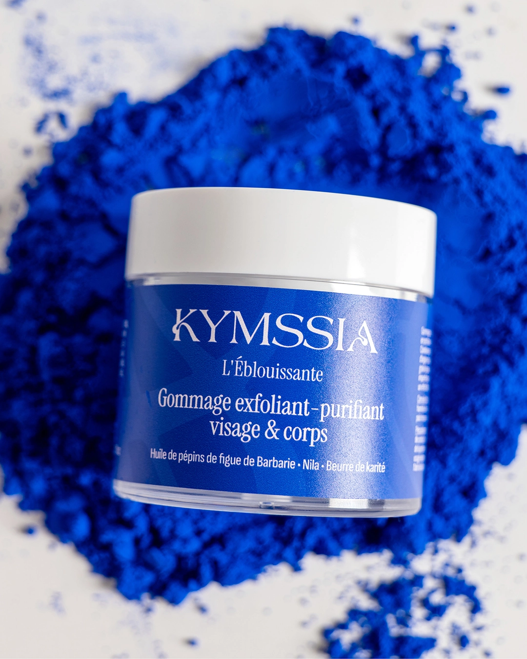 Packaging Gommage exfoliant KYMSSIA L’Éblouissante – branding cosmétique - Sable Noir